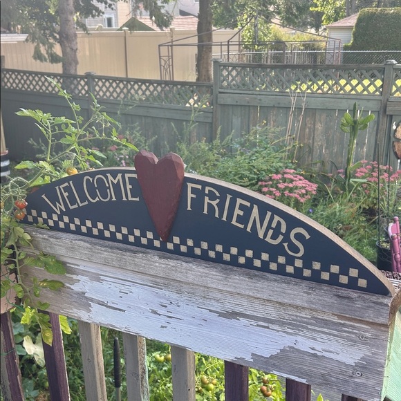 Wooden Handmade Welcome Friends Sign with Heart Country Home 29"x6.5" - Picture 6 of 17